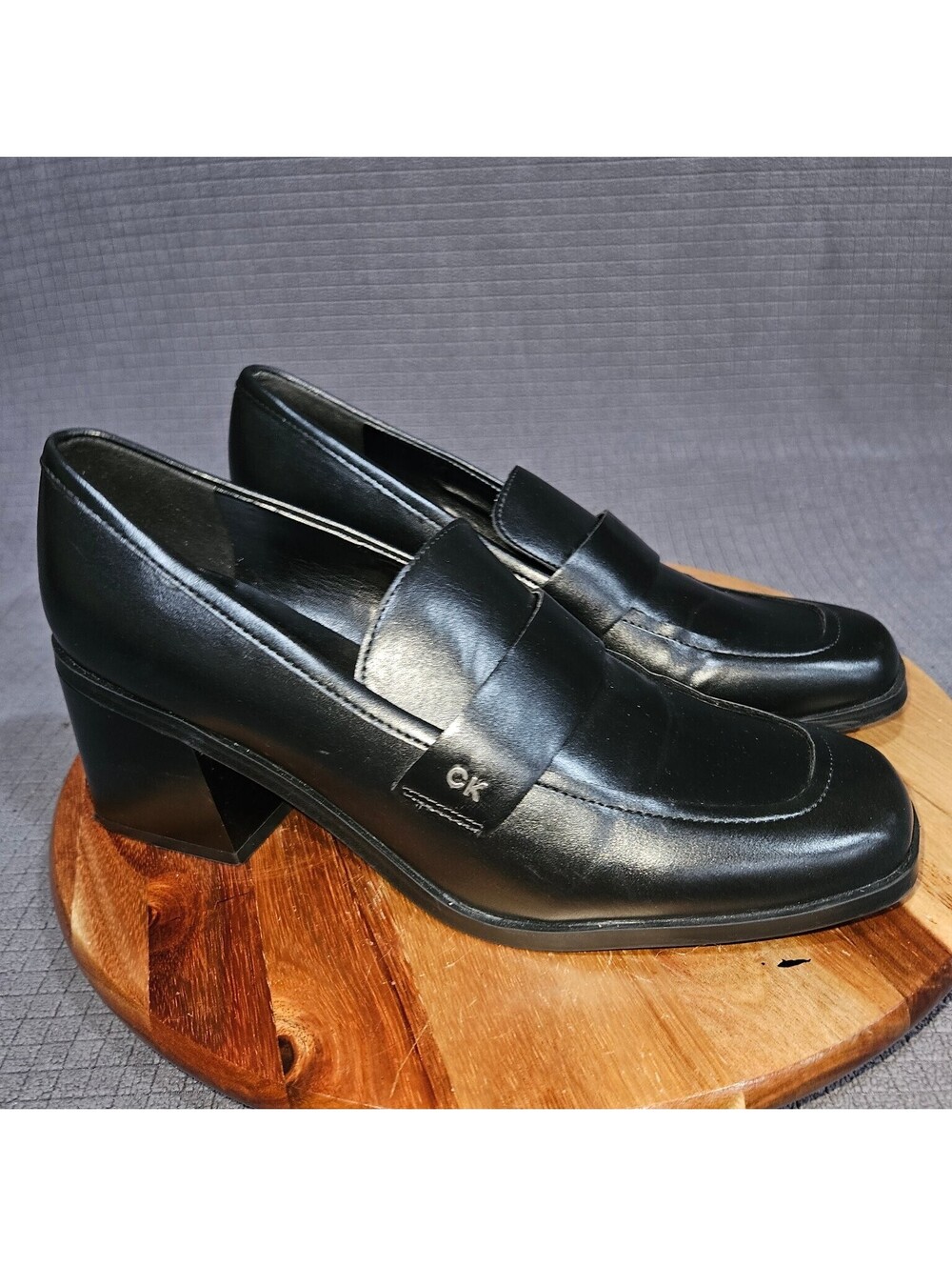 Calvin Klein Loafer Flats Women’s Black 9.5 M Faux Leather Block Heel